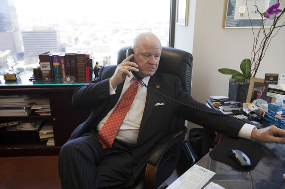 Patrick Kelly gets down to business in his Los Angeles law office.<br /><em>Photo by Stephanie Diani</em>