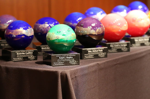 The colorful awards await the recipients.
