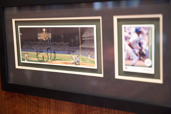 An autograph from Dodger outfielder Kirk Gibson, famous for hitting a historic home run to win the Dodgers-Oakland World Series game on Oct. 15, 1988. Pasternak missed it because he was attending his own wedding. <em> Photo by Stephanie Diani</em>