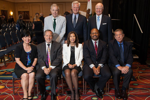<strong>Top:</strong> John K. Van de Kamp, Andrew J. Guilford, Patrick M. Kelly.   <strong>Bottom:</strong> Holly J. Fujie, David L. Pasternak, Chief Justice Tani G. Cantil-Sakauye, Craig Holden and Marc D. Adelman. <em>Photo by S. Todd Rogers</em>