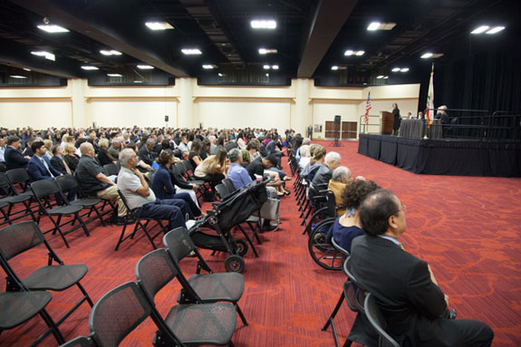 About 145 soon-to-be members of the State Bar and their families wait at a convention hall in Oakland to take their oaths. <em>Photo by S. Todd Rogers</em>